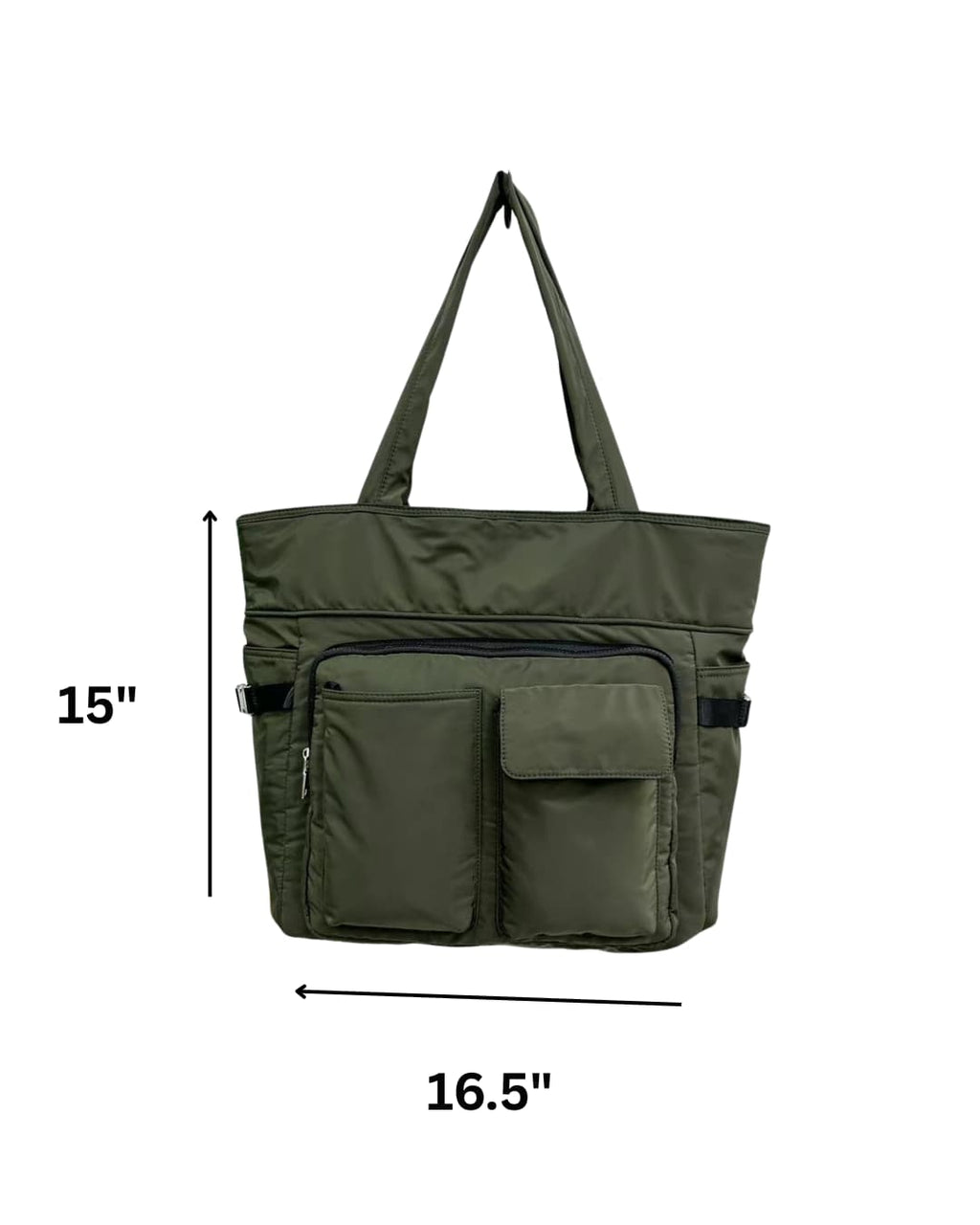 Green tote bag with dimensions indicated on a white background travel tote bag for women and men travel tote bag, streetwear tote bag, travel bags, spacious tote bags, trending bags,