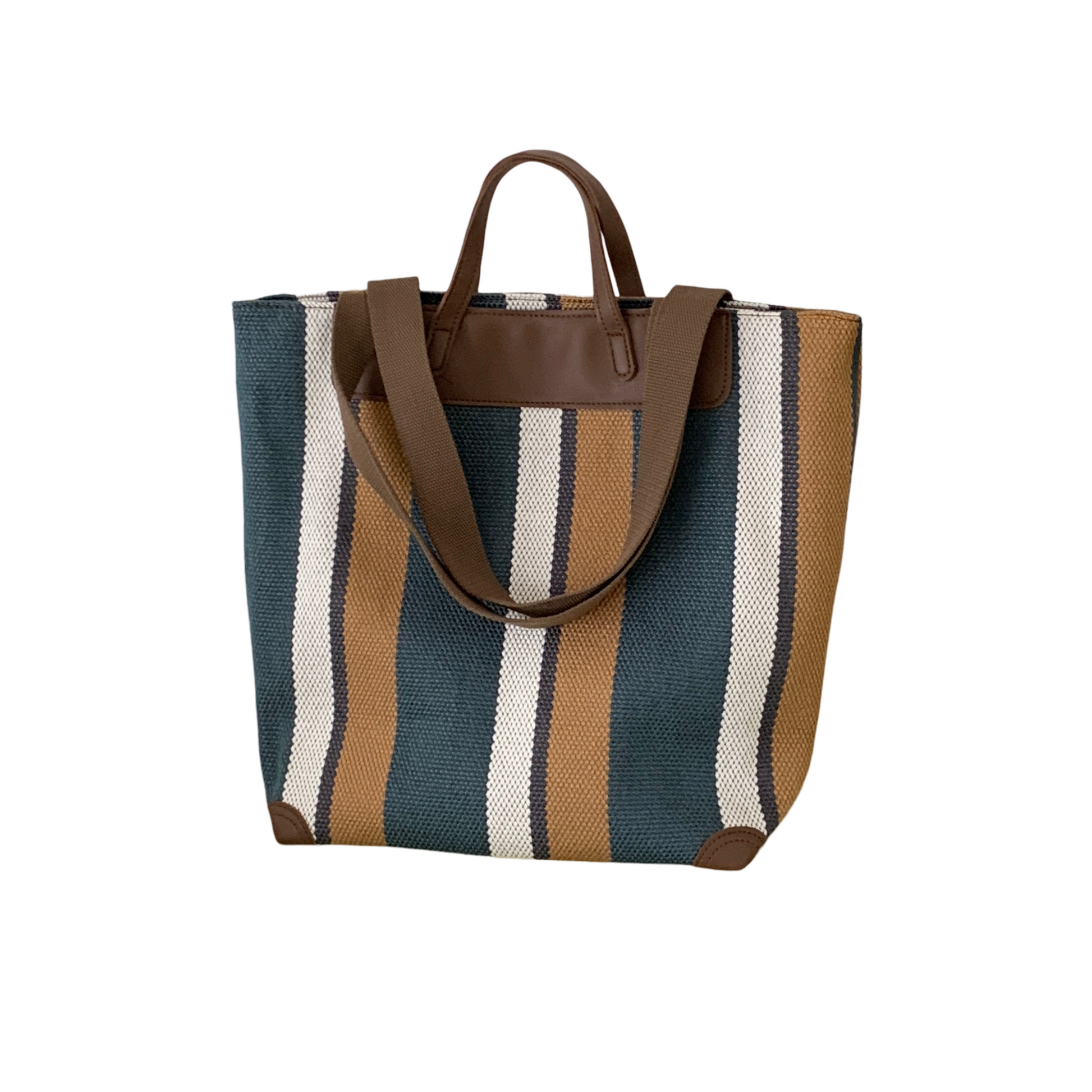 "Eco-friendly striped jute tote bag with dual handles – featuring bold black, grey, and white vertical patterns with leather-look accents and brown straps. Ideal for shopping, office, and casual outings. A sustainable and stylish choice from Tales of Totes – offering earthy, durable fashion accessories that stand apart from brands like Chumbak, Baggit, and DailyObjects in the Indian market."

