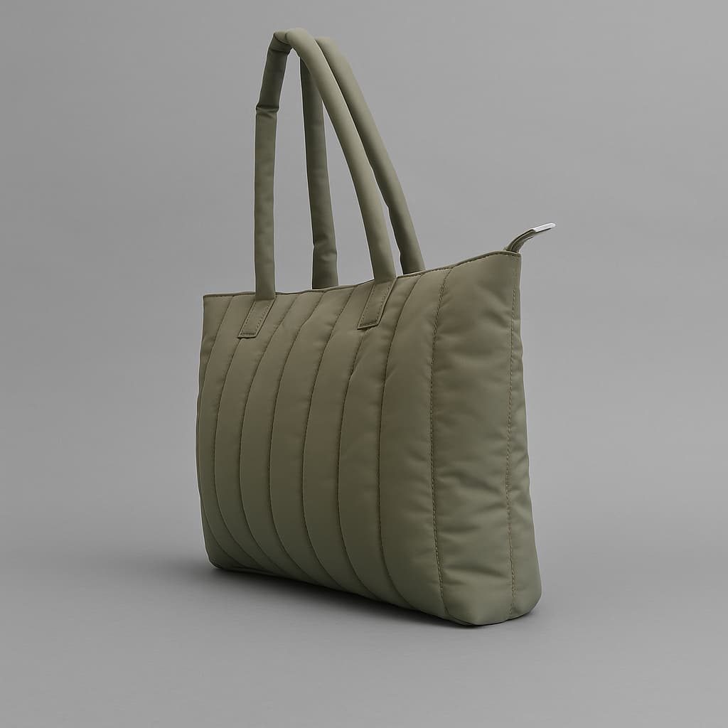 Trendy quilted puffer tote bag with soft padded handles and vertical stitch design – spacious, lightweight, and perfect for daily use, college, travel, or streetwear looks. A bold fashion essential from Tales of Totes, offering comfort and style beyond typical canvas bags on Indian marketplaces like Amazon, Flipkart, and Myntra. Competes with brands like Zouk, Chumbak, and DailyObjects."

