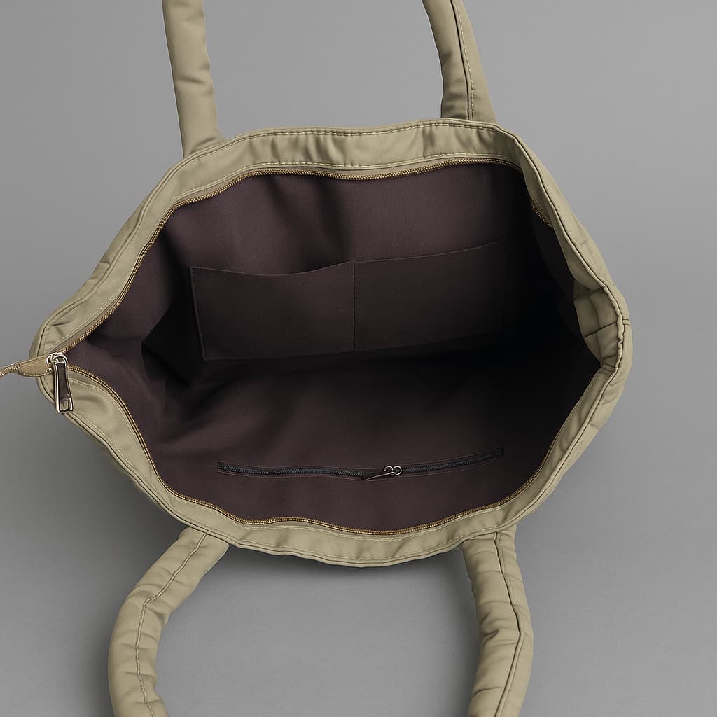 Trendy quilted puffer tote bag with soft padded handles and vertical stitch design – spacious, lightweight, and perfect for daily use, college, travel, or streetwear looks. A bold fashion essential from Tales of Totes, offering comfort and style beyond typical canvas bags on Indian marketplaces like Amazon, Flipkart, and Myntra. Competes with brands like Zouk, Chumbak, and DailyObjects."

