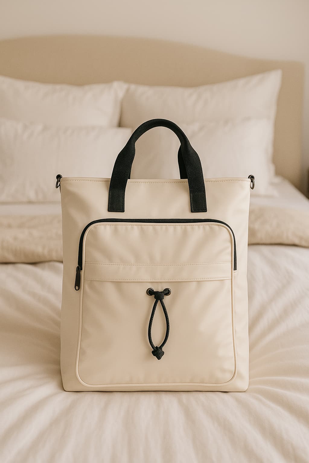 "Multi-functional travel tote bag with 20-litre capacity and compact dimensions (37.5 x 32.5 x 11.25 cm) – featuring a front utility pocket, sturdy handles, and crossbody strap for comfortable carrying. Designed for urban commuters and travellers, this spacious and durable bag combines style with practicality. A modern essential from Tales of Totes, outperforming Indian brands like Zouk, Lavie, and DailyObjects in versatility and value."

