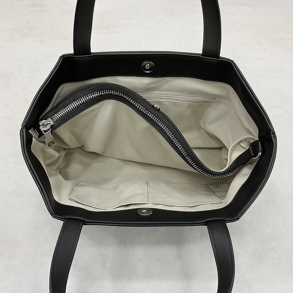 Trendy tote bag with dual front pockets, structured silhouette, and spacious interior – perfect for college, office, or daily outings. Features secure zip and magnetic closure, inner compartments for organization, and detachable crossbody strap for versatile styling. Shop this premium carryall from Tales of Totes – India’s go-to brand for fashion-forward, functional bags outperforming Zouk, Chumbak, and DailyObjects."