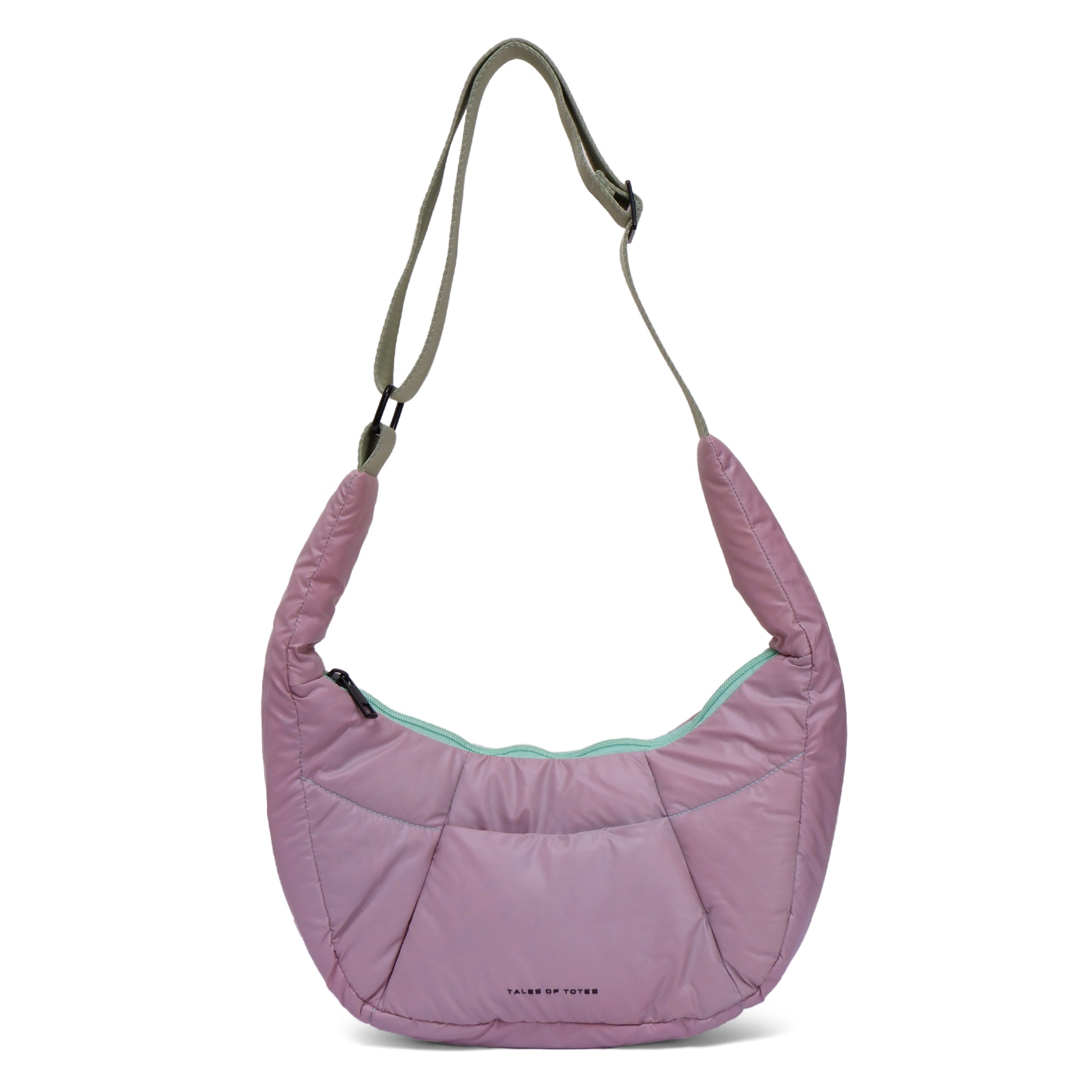 Purple shoulder bag with a strap on a white background