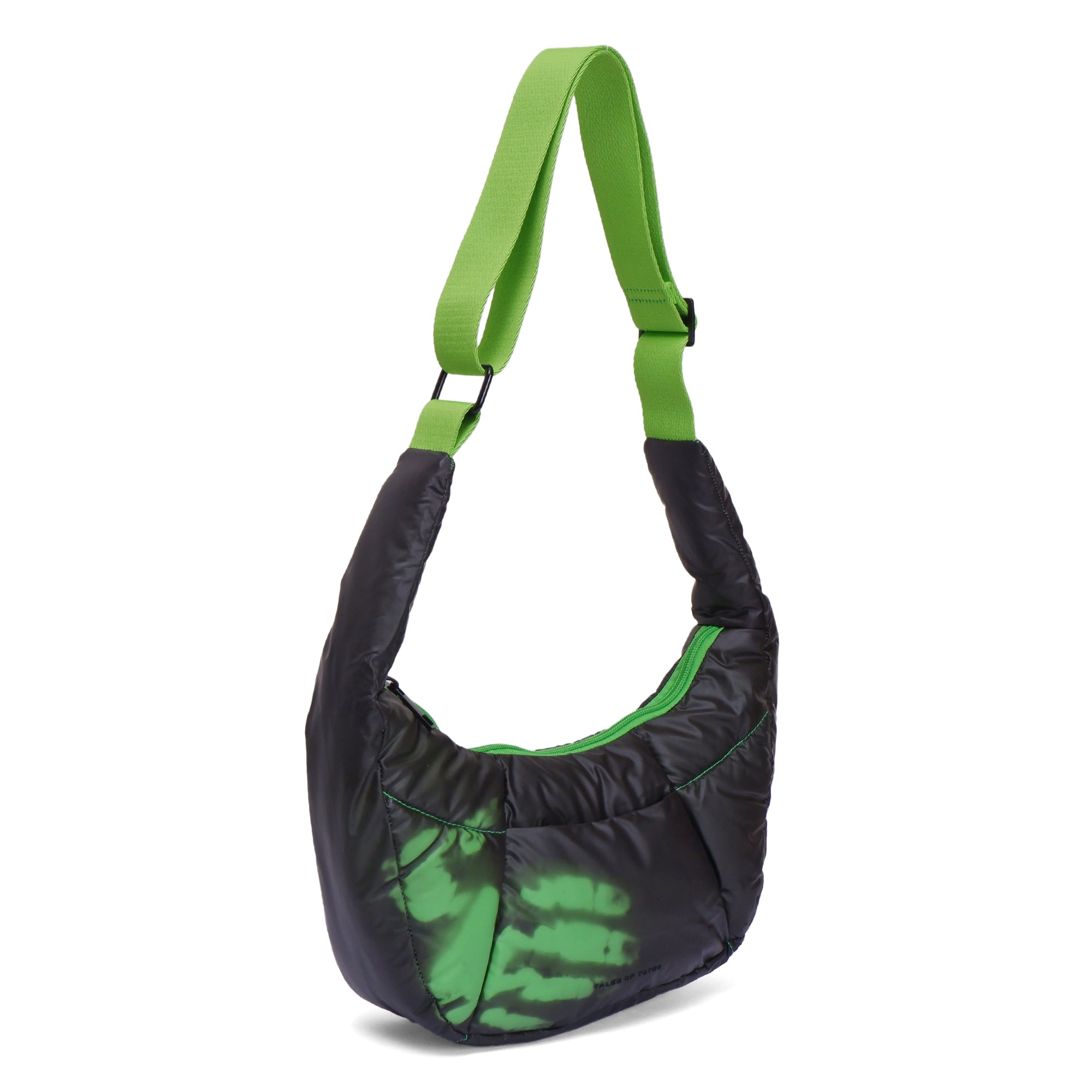 Black and green shoulder bag on a white background