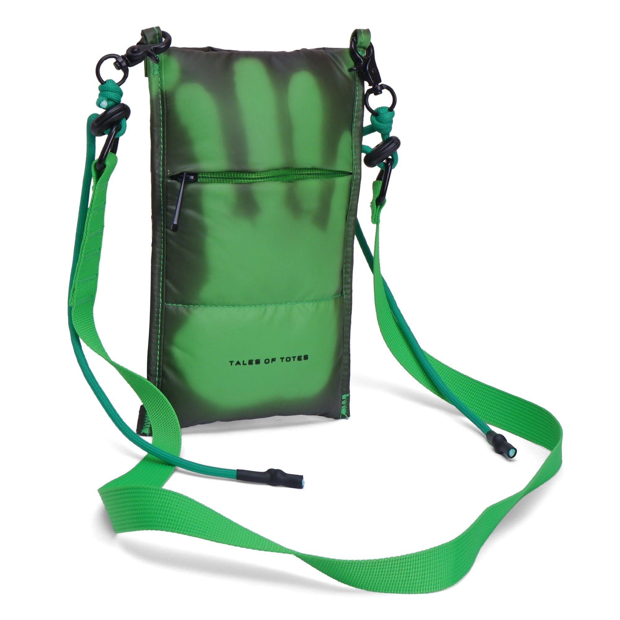 Green pouch with a strap on a white background