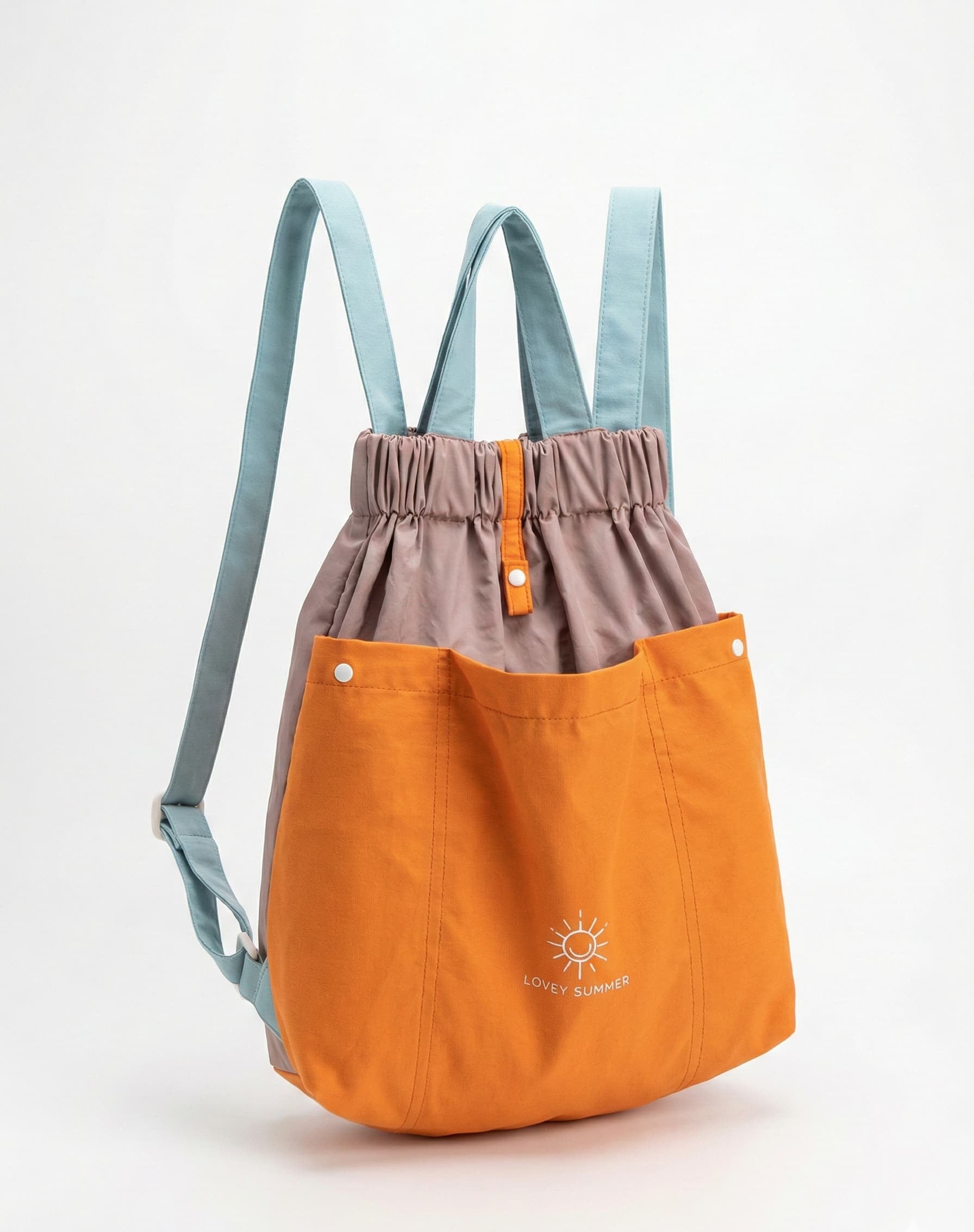 Orange bag with gray straps on a white background