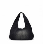 Black leather handbag on a white background