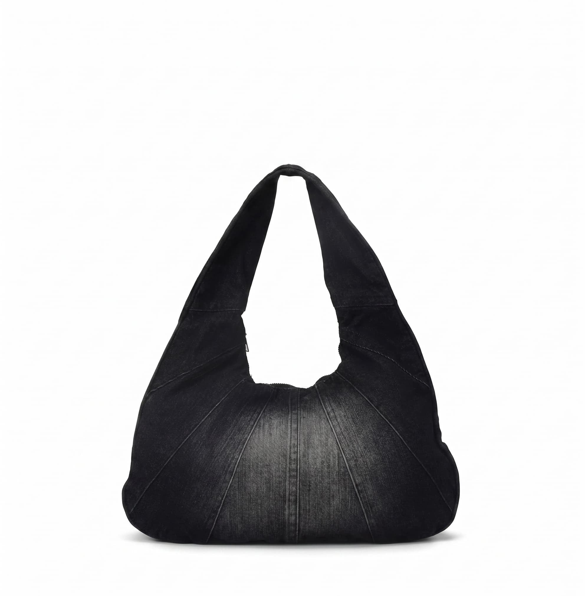 Black leather handbag on a white background