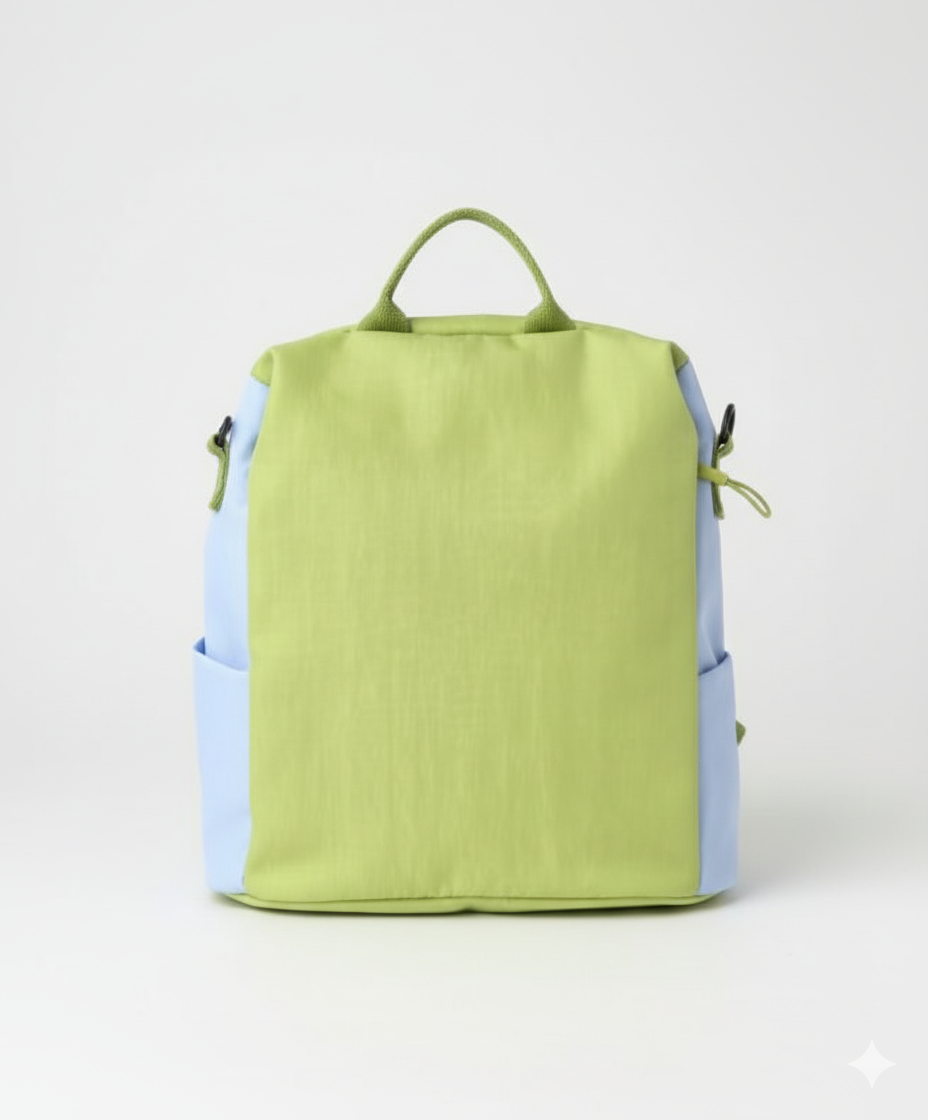 Two-tone green and light blue backpack on a white backgroundStylish travel backpack, durable everyday bag, versatile shoulder tote, convertible backpack purse, waterproof utility bag, modern casual rucksack, ergonomic daypack, trendy laptop bag, multi-functional women's backpack, secure anti-theft design, spacious college bag, fashion-forward accessory, urban commuter pack, comfortable carry-all, premium quality satchel, practical work bag, chic student backpack, easy-access travel essential, organized pers