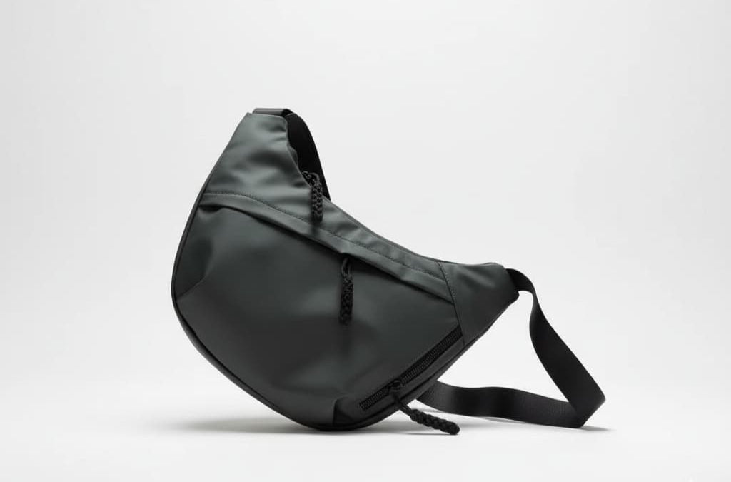 Black waist bag on a light gray background,A stylish, waterproof black nylon crossbody bag for men and women, perfect for travel, college, and daily use. Featuring a sleek design with multiple compartments, this unisex sling bag offers premium quality and durability. Ideal for the urban lifestyle, it's a versatile shoulder bag that blends fashion and function, making it a must-have accessory for trendsetters in India. #CrossbodyBag #NylonBag #SlingBag #UnisexFashion #TravelEssentials #CollegeBag #DailyUseBa