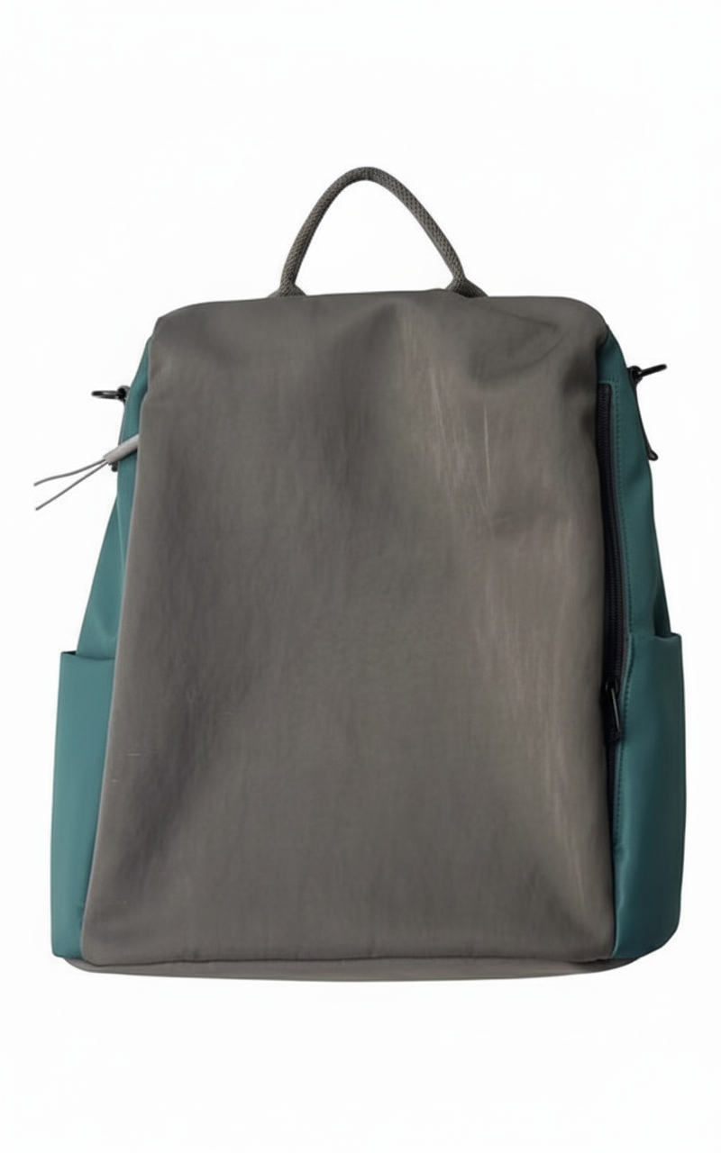 Gray and teal backpack on a white backgroundStylish travel backpack, durable everyday bag, versatile shoulder tote, convertible backpack purse, waterproof utility bag, modern casual rucksack, ergonomic daypack, trendy laptop bag, multi-functional women's backpack, secure anti-theft design, spacious college bag, fashion-forward accessory, urban commuter pack, comfortable carry-all, premium quality satchel, practical work bag, chic student backpack, easy-access travel essential, organized personal item, light