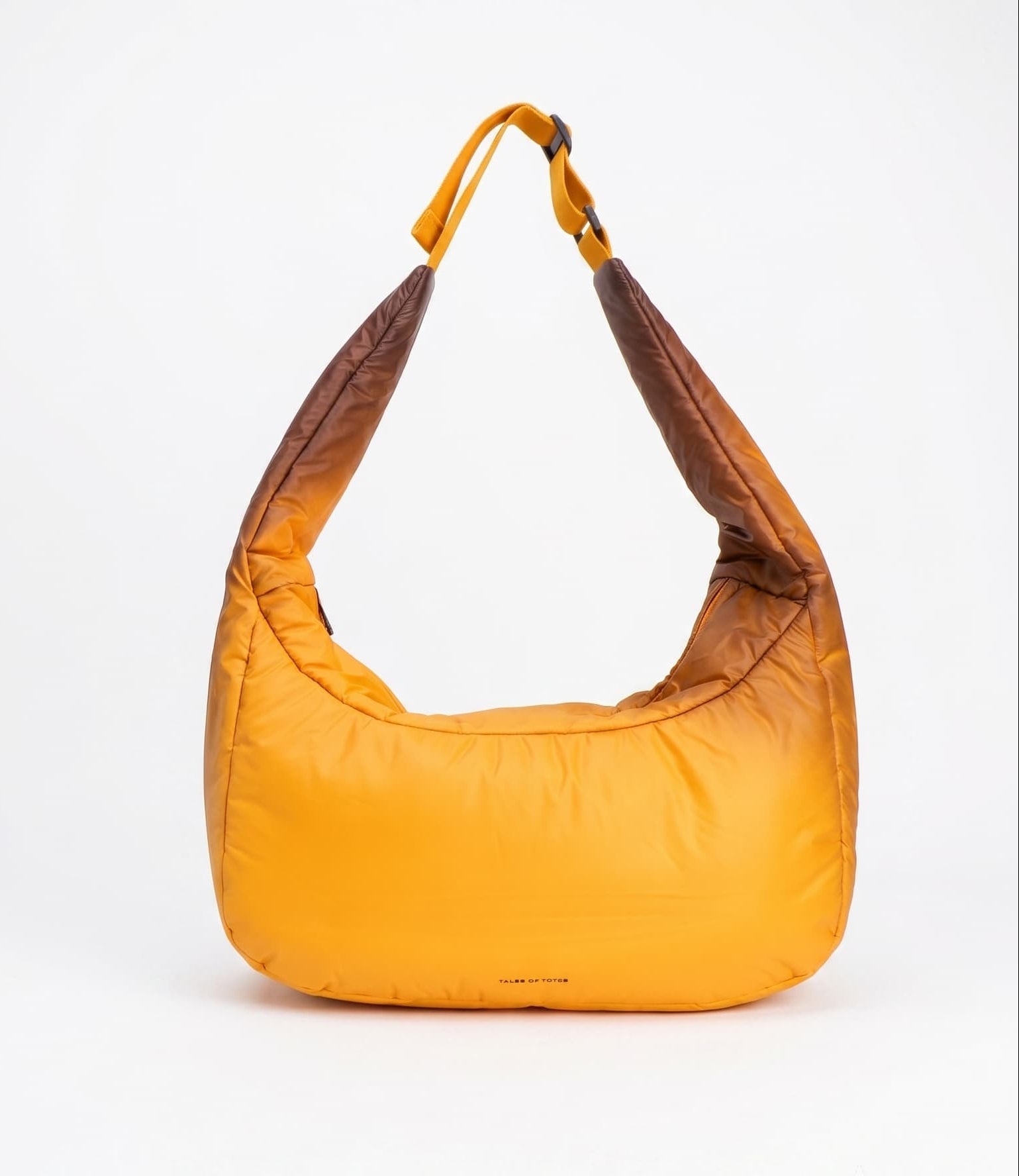 Yellow handbag with brown accents on a white background