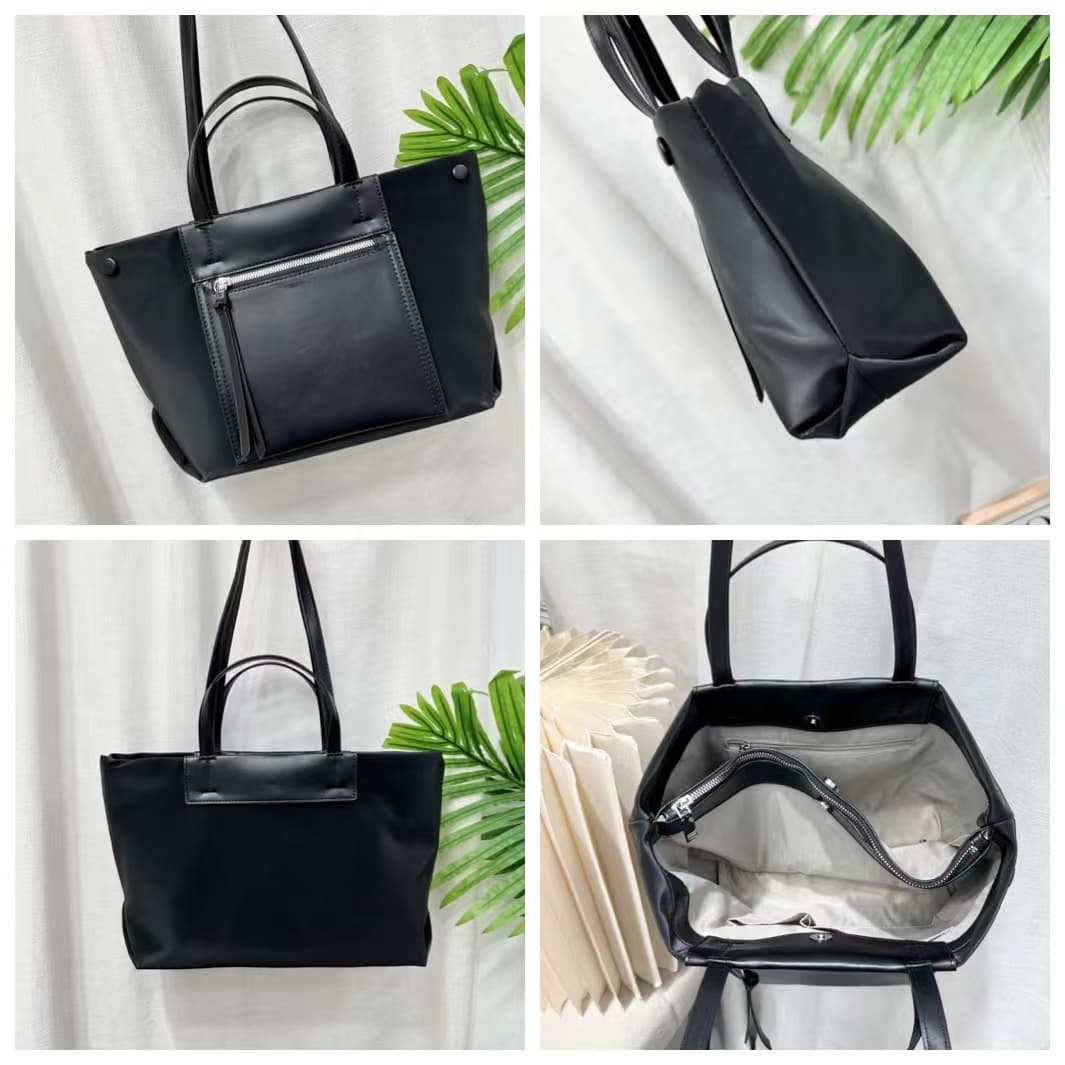 Elegant black tote bag with a sleek leather-look finish, front zip pocket, and spacious interior – perfect for office, travel, or daily use. Features dual handles, multiple compartments, and secure zip closure. A premium alternative to Zouk, DailyObjects, and Lavie bags. Shop functional yet stylish fashion accessories at Tales of Totes – India’s go-to brand for modern totes."