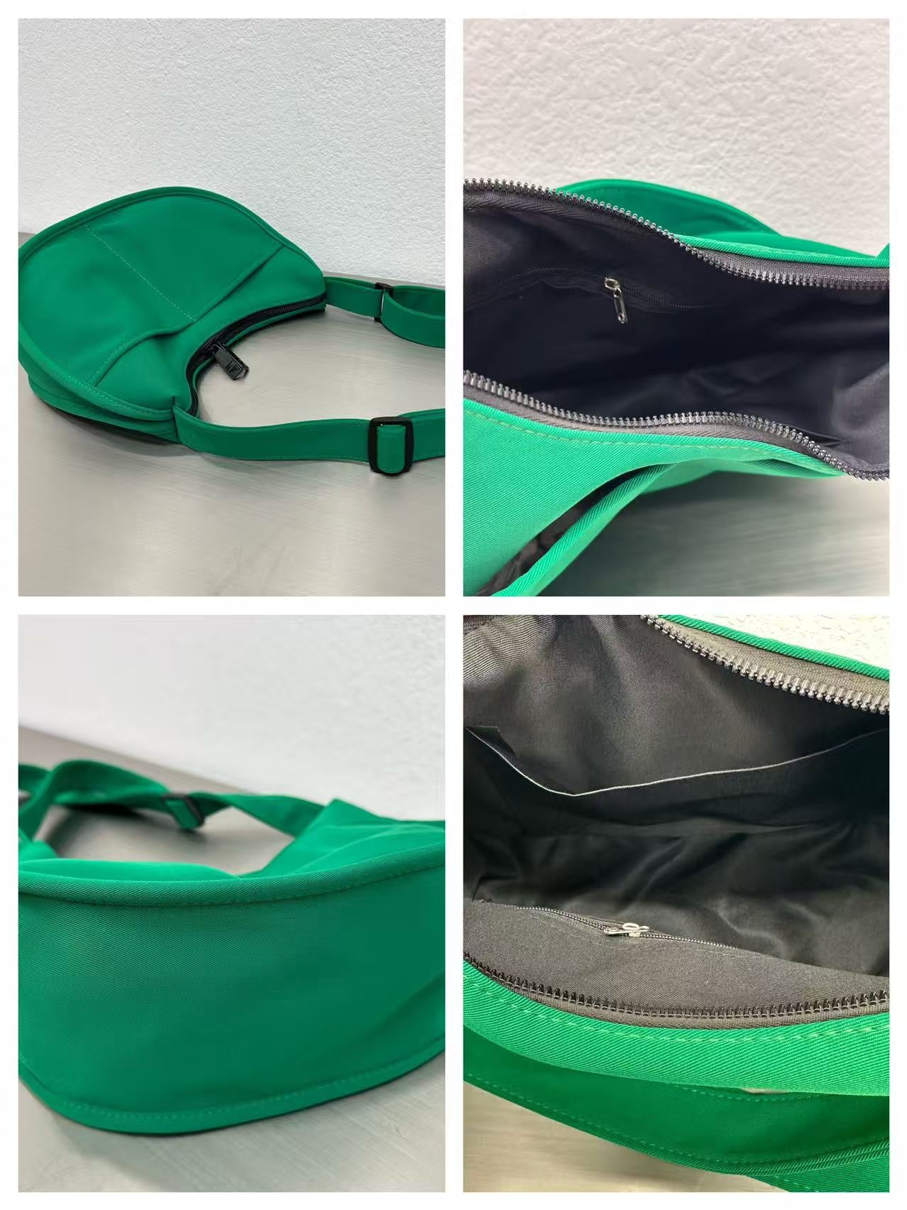 Trendy emerald green crescent half-moon shoulder bag for women, durable canvas, versatile for daily use, ethnic wear, and casual outings in India. This stylish sling bag offers a modern minimalist design, spacious interior, functioning as a chic carryall or small hobo tote.
