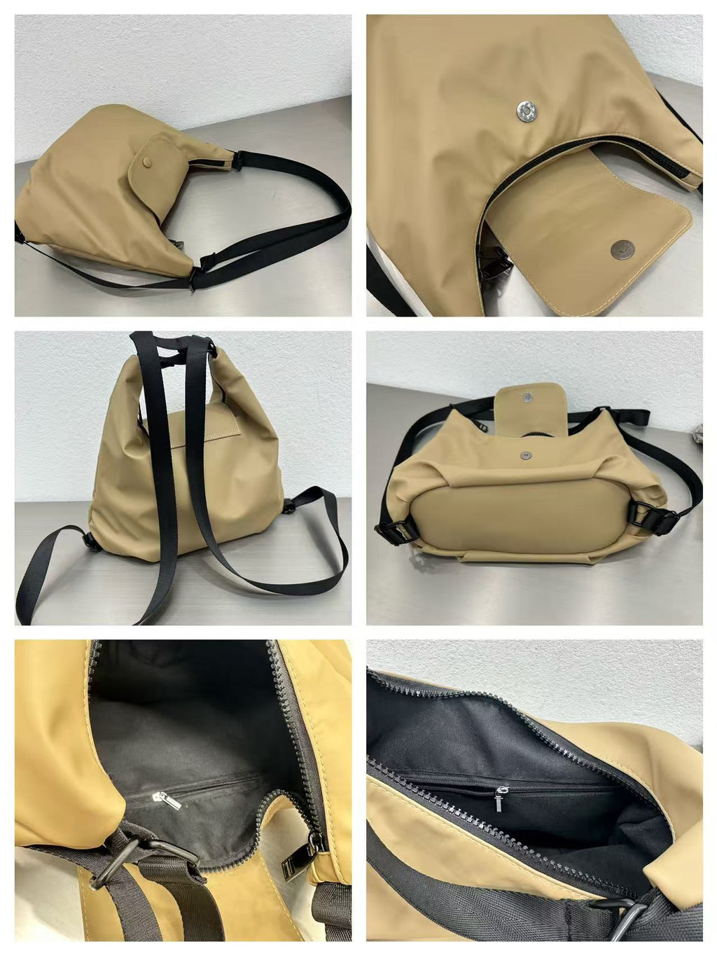 Collage of a beige bag with black accents showing different angles and features.laptop tote bag for women, tote bag for office use, college tote bag with zipper, and stylish bags for girls. You can also target users with specific needs by using long-tail phrases like vegan leather tote bag or tote bag for daily use in India. To understand the market better, keep an eye on competitors such as Lavie, Baggit, and Caprese, all of which are major players in the Indian handbag space, along with brands like Zouk a