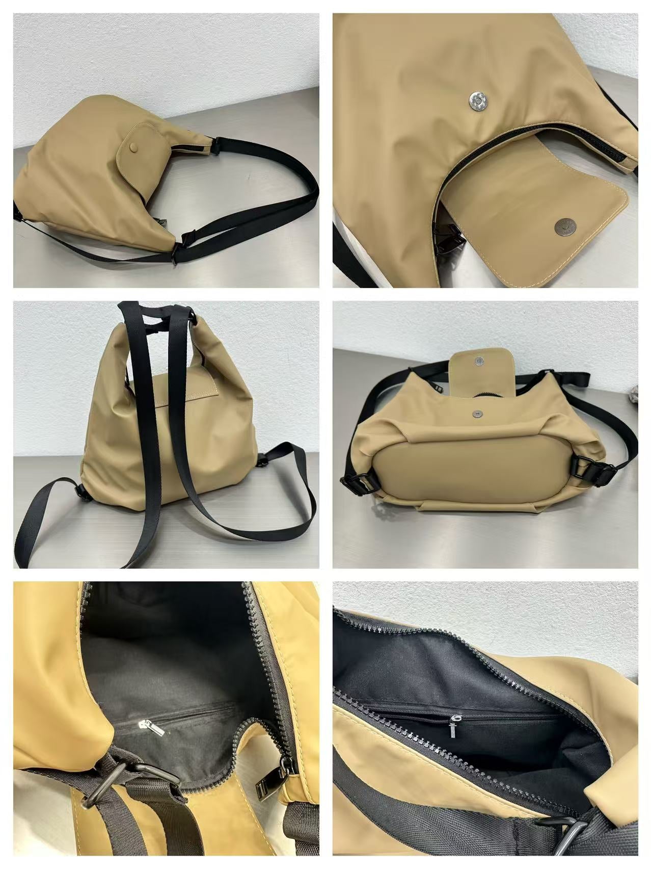 Collage of a beige bag with black accents showing different angles and features.laptop tote bag for women, tote bag for office use, college tote bag with zipper, and stylish bags for girls. You can also target users with specific needs by using long-tail phrases like vegan leather tote bag or tote bag for daily use in India. To understand the market better, keep an eye on competitors such as Lavie, Baggit, and Caprese, all of which are major players in the Indian handbag space, along with brands like Zouk a