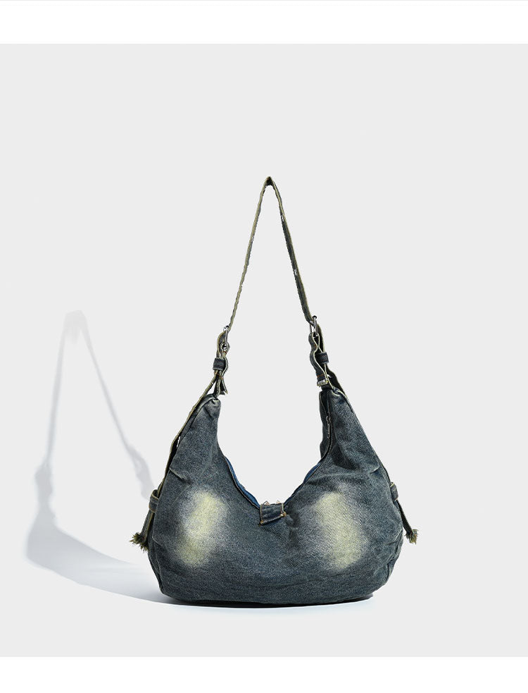 Denim handbag on a white background