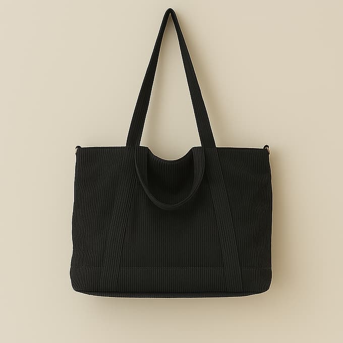 Trendy corduroy tote bag with dual handles and adjustable crossbody strap – soft-textured, oversized, and perfect for college, shopping, or everyday carry. Lightweight yet spacious, offering a casual streetwear aesthetic. A fashionable alternative from Tales of Totes – elevating Indian accessory trends beyond Zouk, Chumbak, and DailyObjects."

