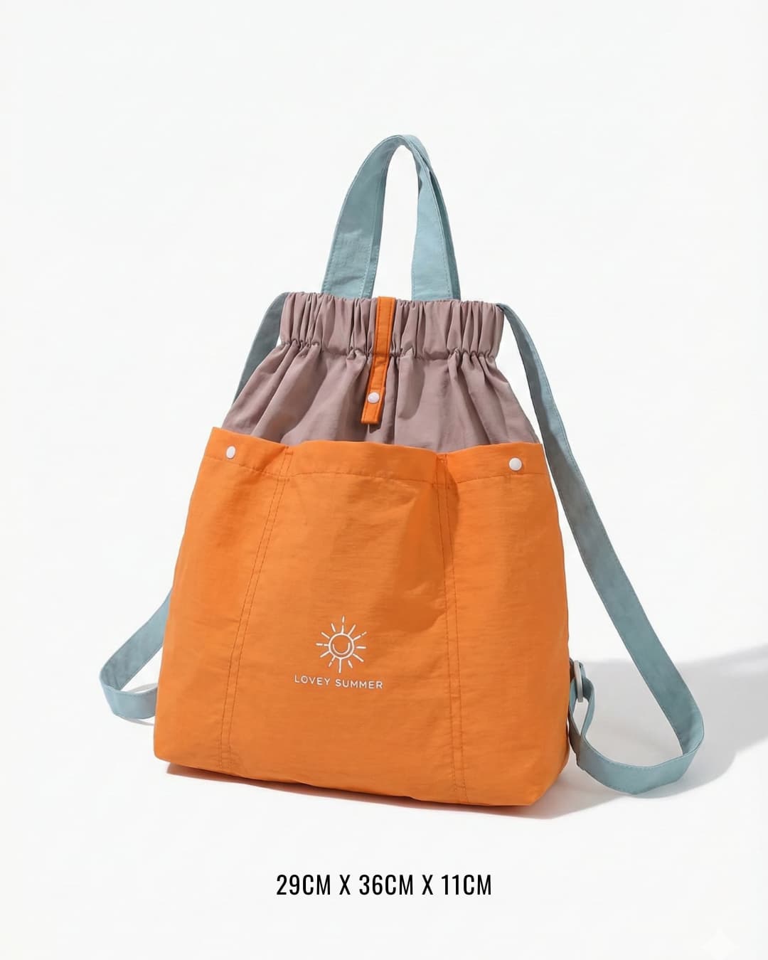 Orange and gray bag with a visible brand logo on a white background