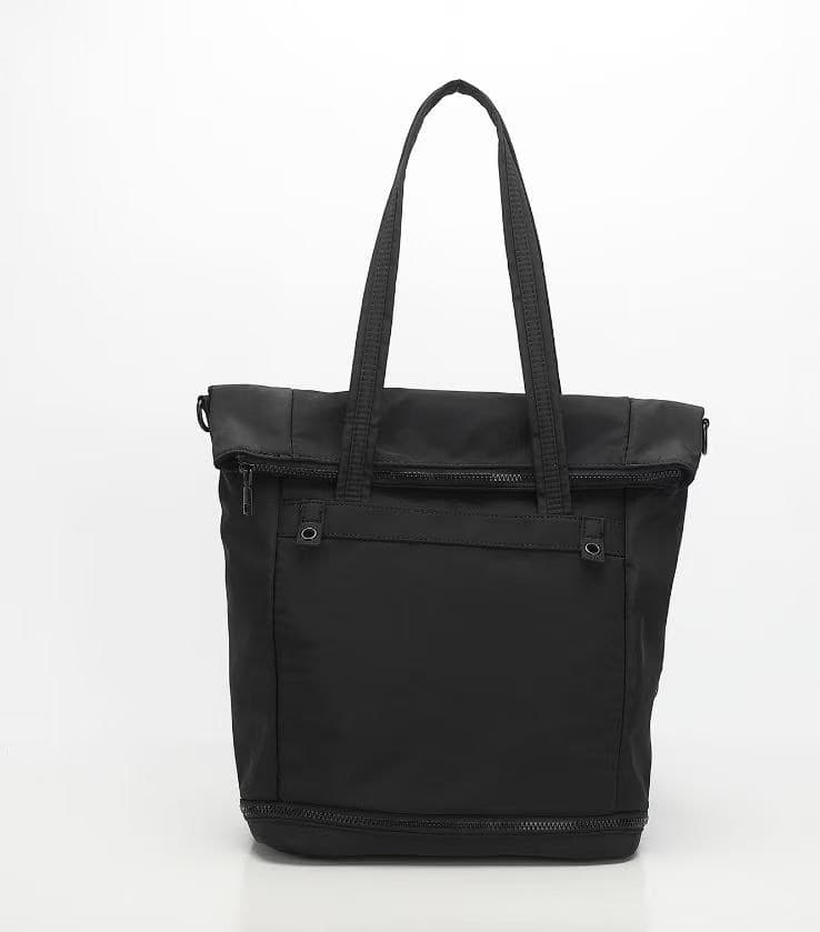 Black tote bag on a white background
