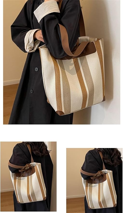 "Eco-friendly striped jute tote bag with dual handles – featuring bold black, grey, and white vertical patterns with leather-look accents and brown straps. Ideal for shopping, office, and casual outings. A sustainable and stylish choice from Tales of Totes – offering earthy, durable fashion accessories that stand apart from brands like Chumbak, Baggit, and DailyObjects in the Indian market."

