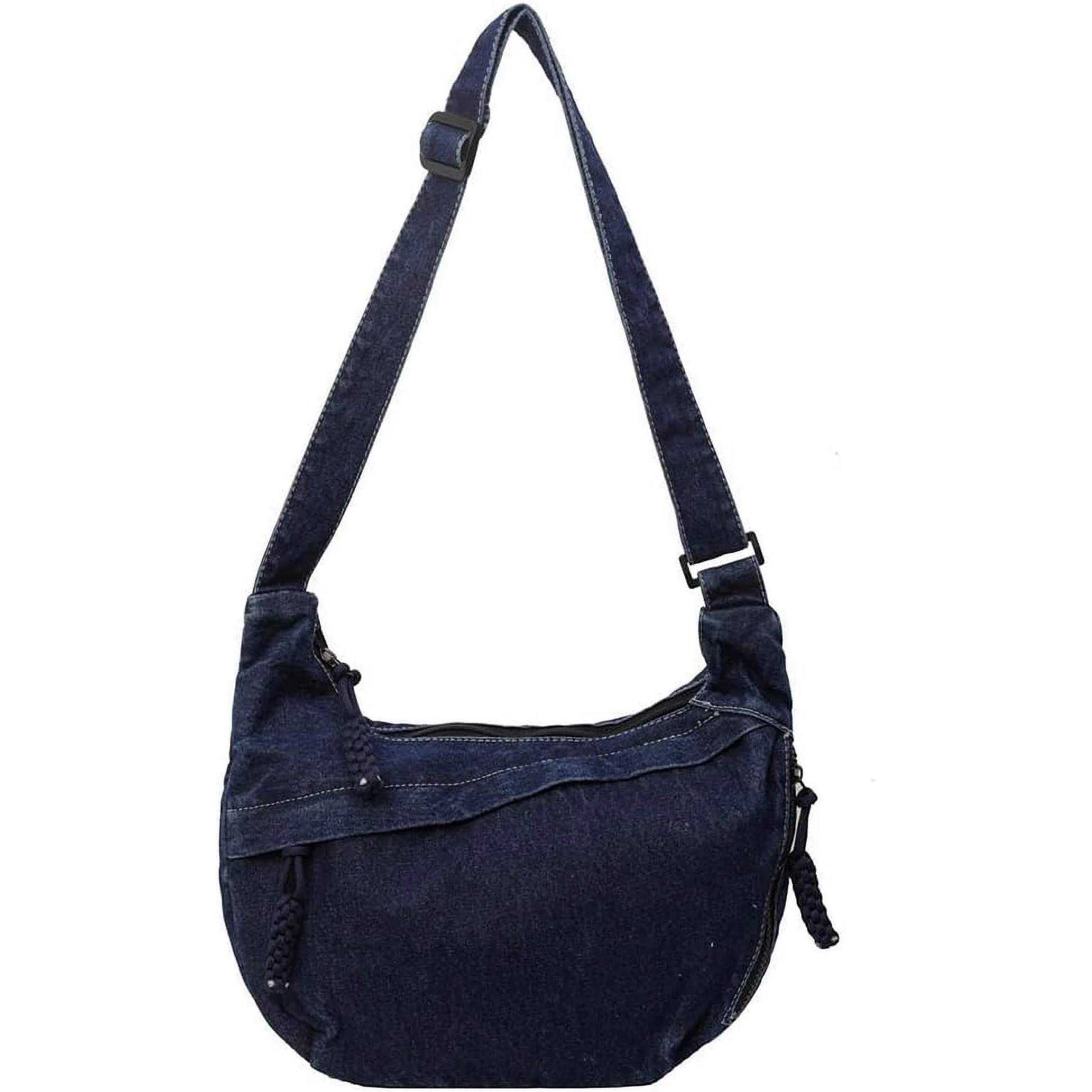 Unisex mini denim sling tote bag with adjustable strap and braided zipper pull, perfect for daily use in India

