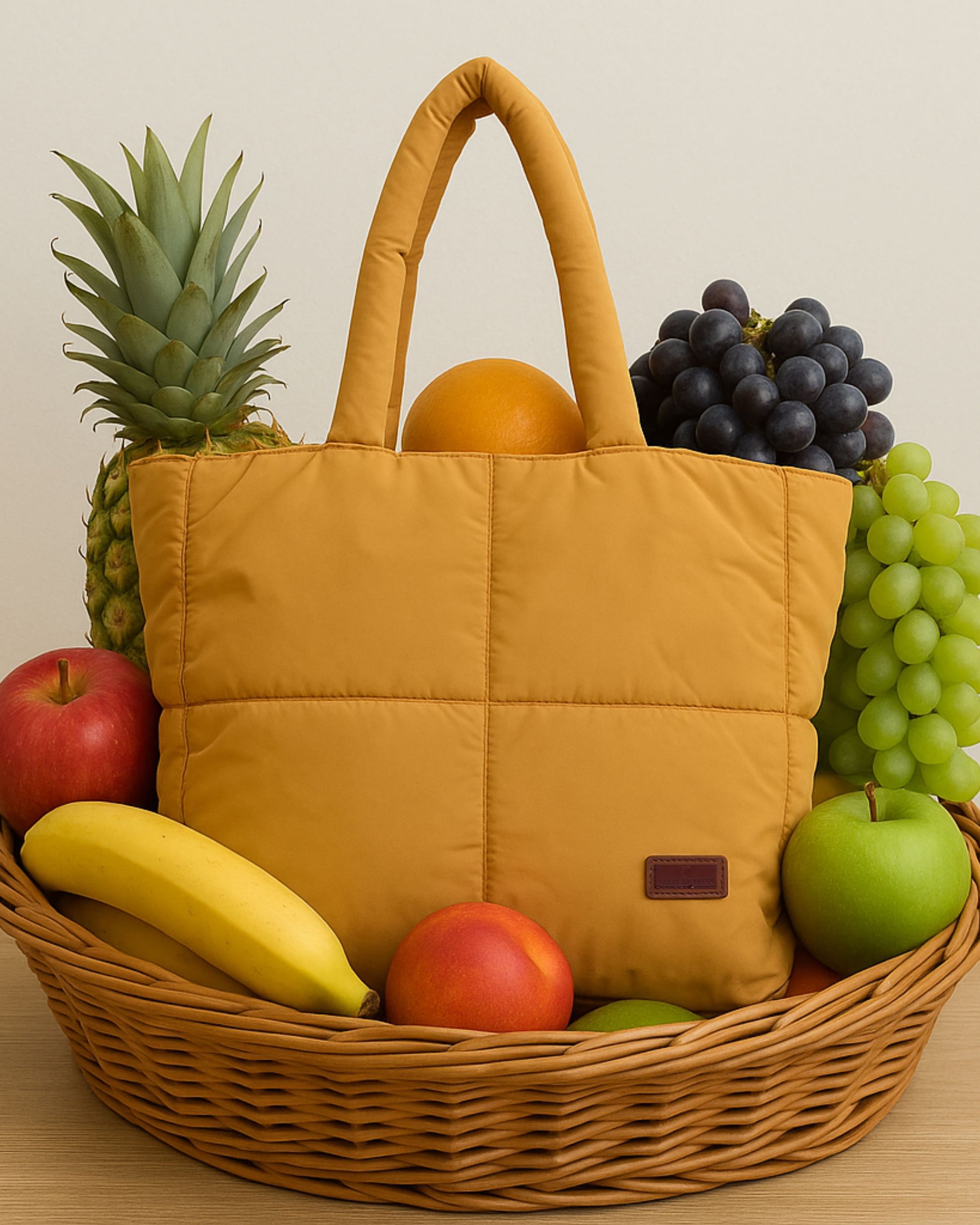 Quilted puffer tote bag with padded handles and a soft structured silhouette – lightweight, stylish, and perfect for daily use, college, travel, or shopping. Designed for comfort and statement appeal, this spacious carryall from Tales of Totes is a trendy alternative to Zouk, Lavie, and DailyObjects in India’s fashion accessories market."