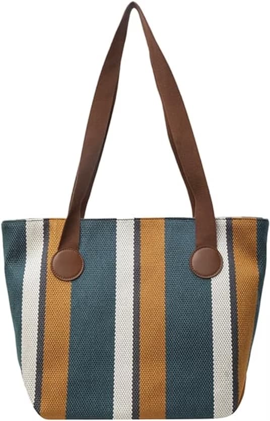 Stylish striped jute tote bag with earthy yellow and beige tones, featuring long brown shoulder straps and circular leather-look accents. Lightweight, eco-conscious, and perfect for daily use, shopping, or office carry. A trendy, sustainable option from Tales of Totes – designed to stand out among Indian tote brands like Chumbak, Baggit, and Zouk."